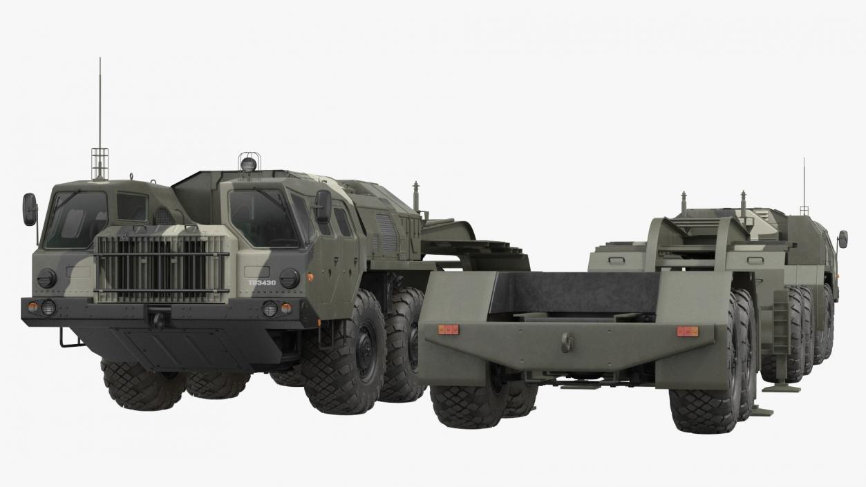 3D MAZ 7410 with Semi Trailer Camo Rigged model