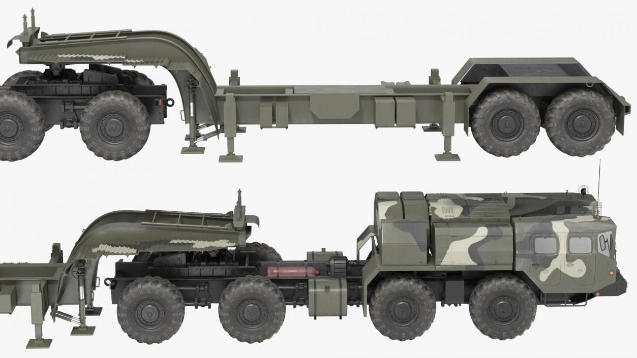 3D MAZ 7410 with Semi Trailer Camo Rigged model