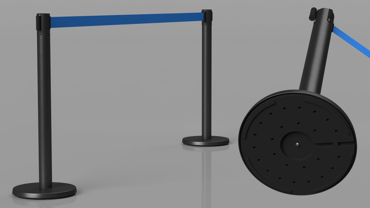 3D model Retractable Blue Belt Black Barrier Stanchion