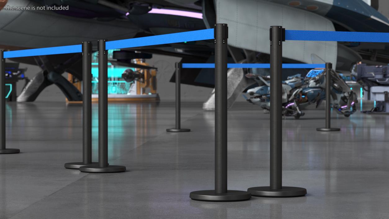 3D model Retractable Blue Belt Black Barrier Stanchion