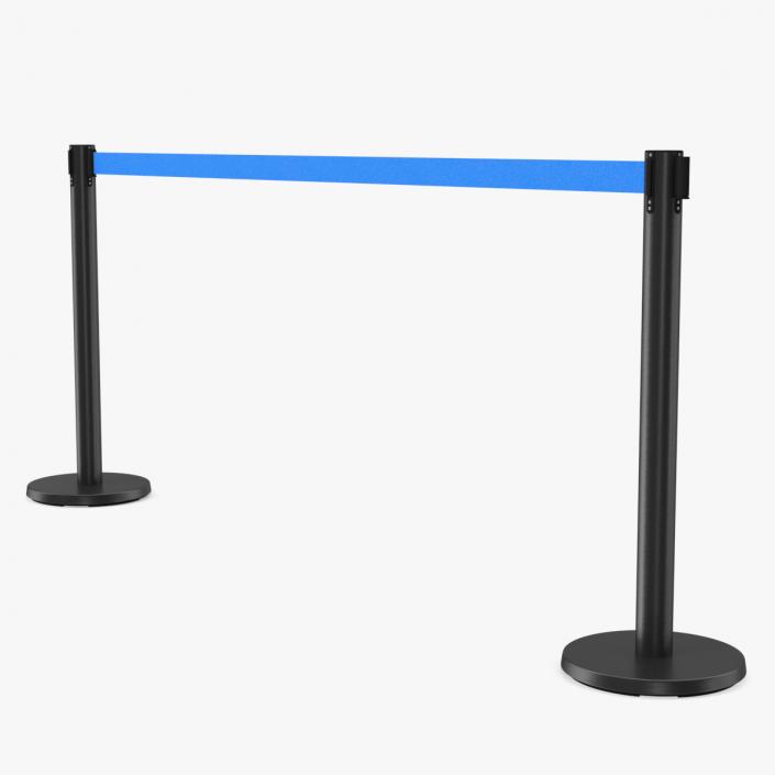 3D model Retractable Blue Belt Black Barrier Stanchion