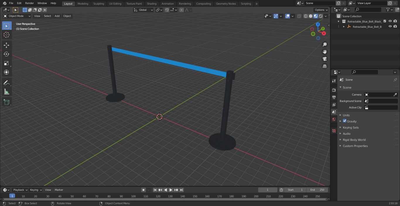 3D model Retractable Blue Belt Black Barrier Stanchion