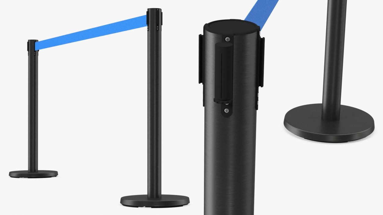 3D model Retractable Blue Belt Black Barrier Stanchion