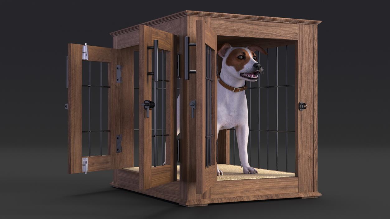 Furniture Dog Crate with Dog Fur 3D