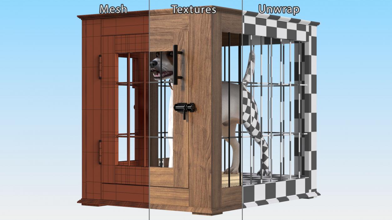 Furniture Dog Crate with Dog Fur 3D