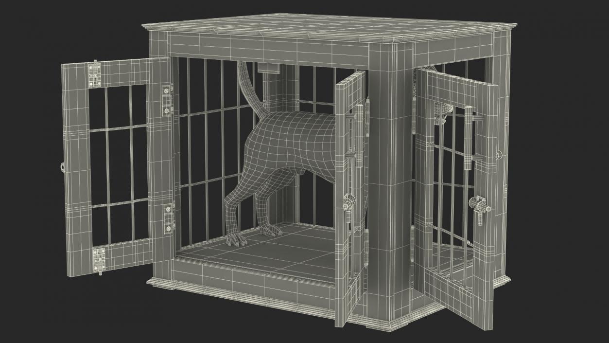 Furniture Dog Crate with Dog Fur 3D