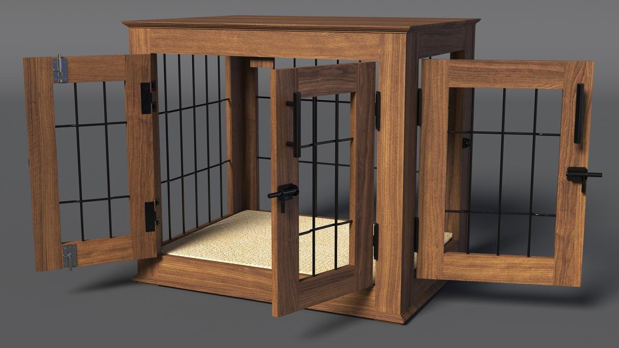 Furniture Dog Crate with Dog Fur 3D