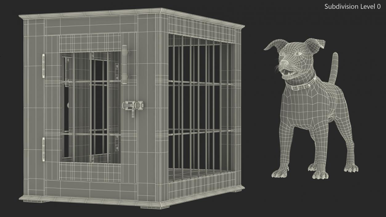 Furniture Dog Crate with Dog Fur 3D