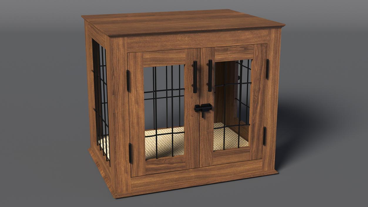 Furniture Dog Crate with Dog Fur 3D