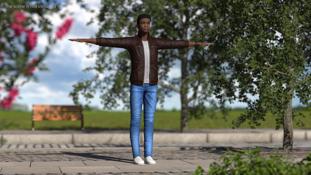 Teenager Dark Skin Street Outfit T Pose 3D model