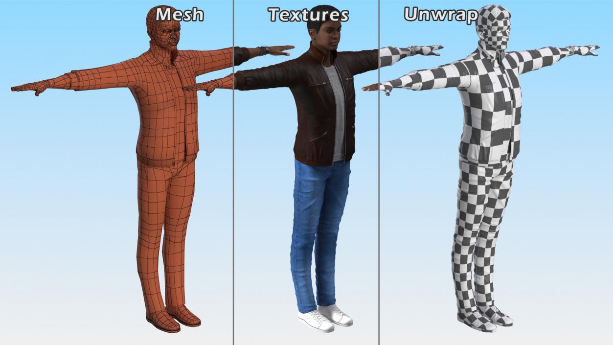 Teenager Dark Skin Street Outfit T Pose 3D model