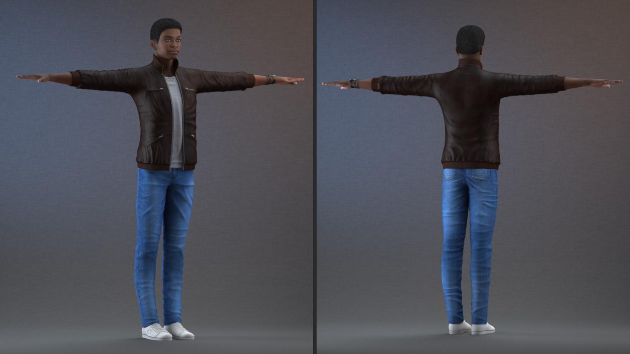 Teenager Dark Skin Street Outfit T Pose 3D model