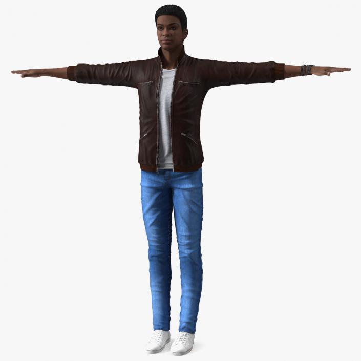 Teenager Dark Skin Street Outfit T Pose 3D model