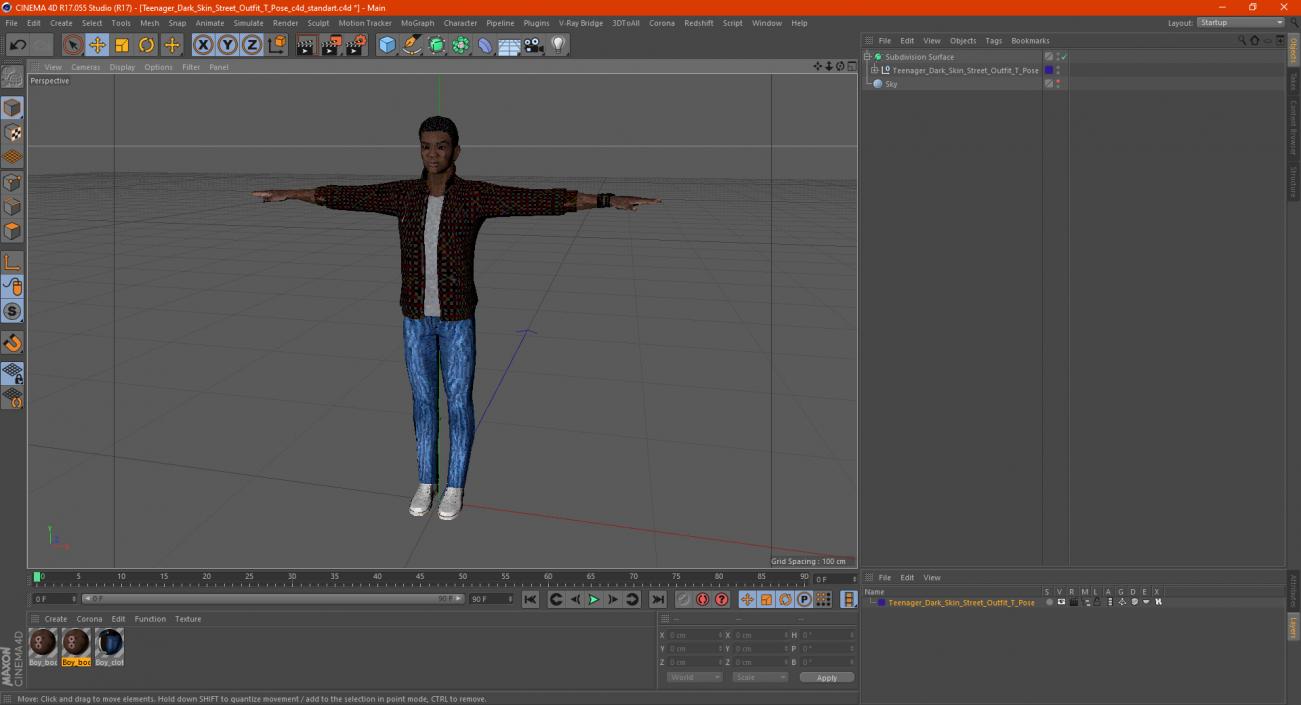 Teenager Dark Skin Street Outfit T Pose 3D model