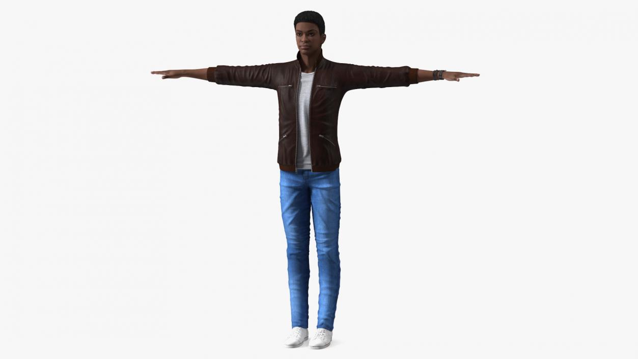 Teenager Dark Skin Street Outfit T Pose 3D model