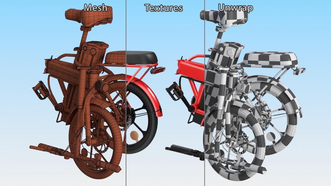 Red Electric Bike Folded 3D model