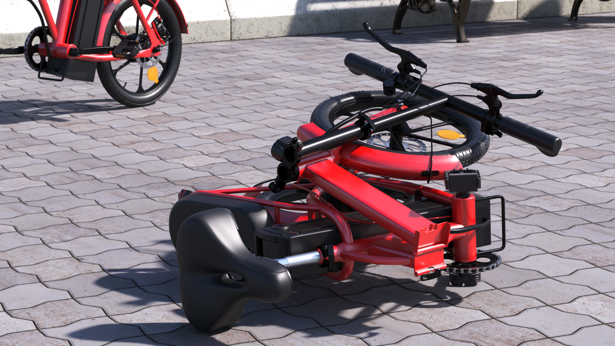 Red Electric Bike Folded 3D model