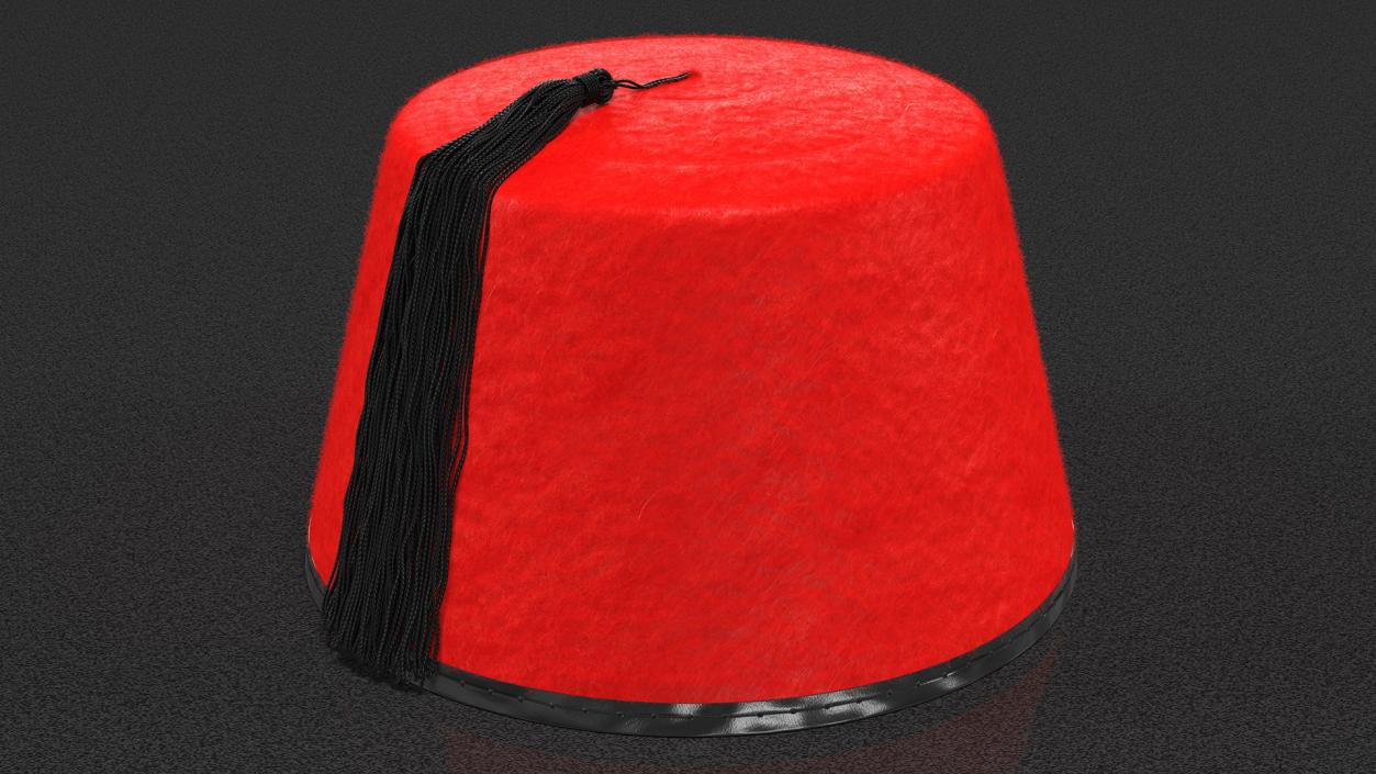 Traditional Arabic Red Fez Hat With Black Tassel Fur 3D