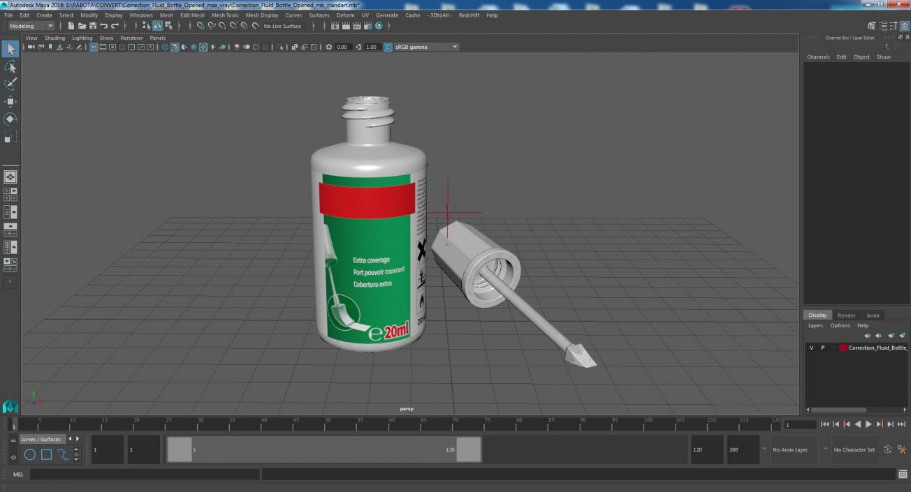 3D model Correction Fluid Bottle Opened