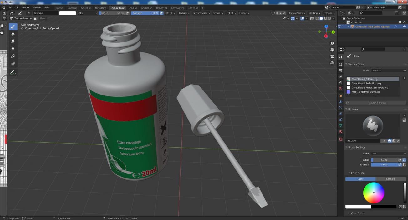 3D model Correction Fluid Bottle Opened