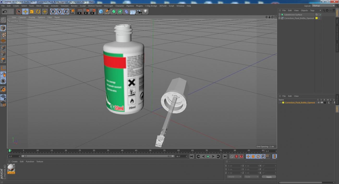 3D model Correction Fluid Bottle Opened