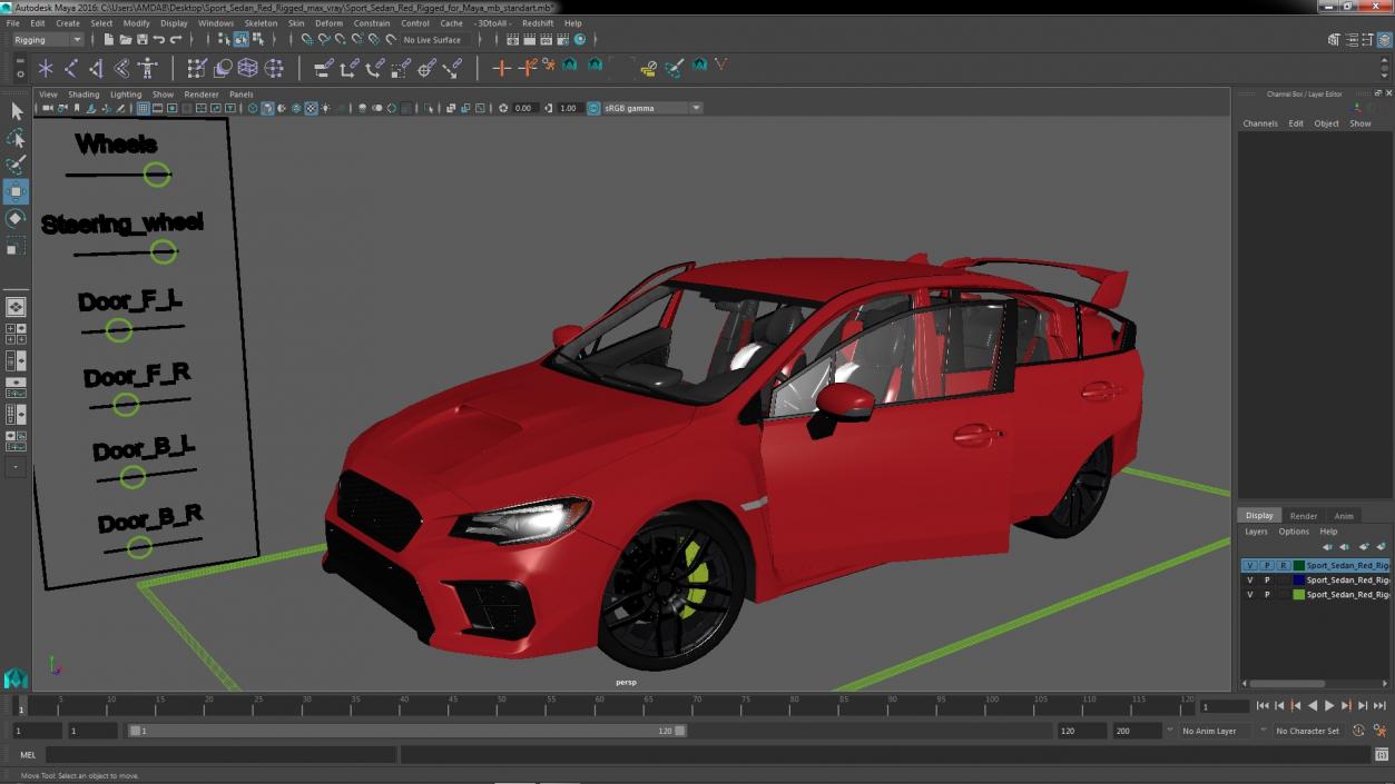 3D Sport Sedan Red Rigged for Maya