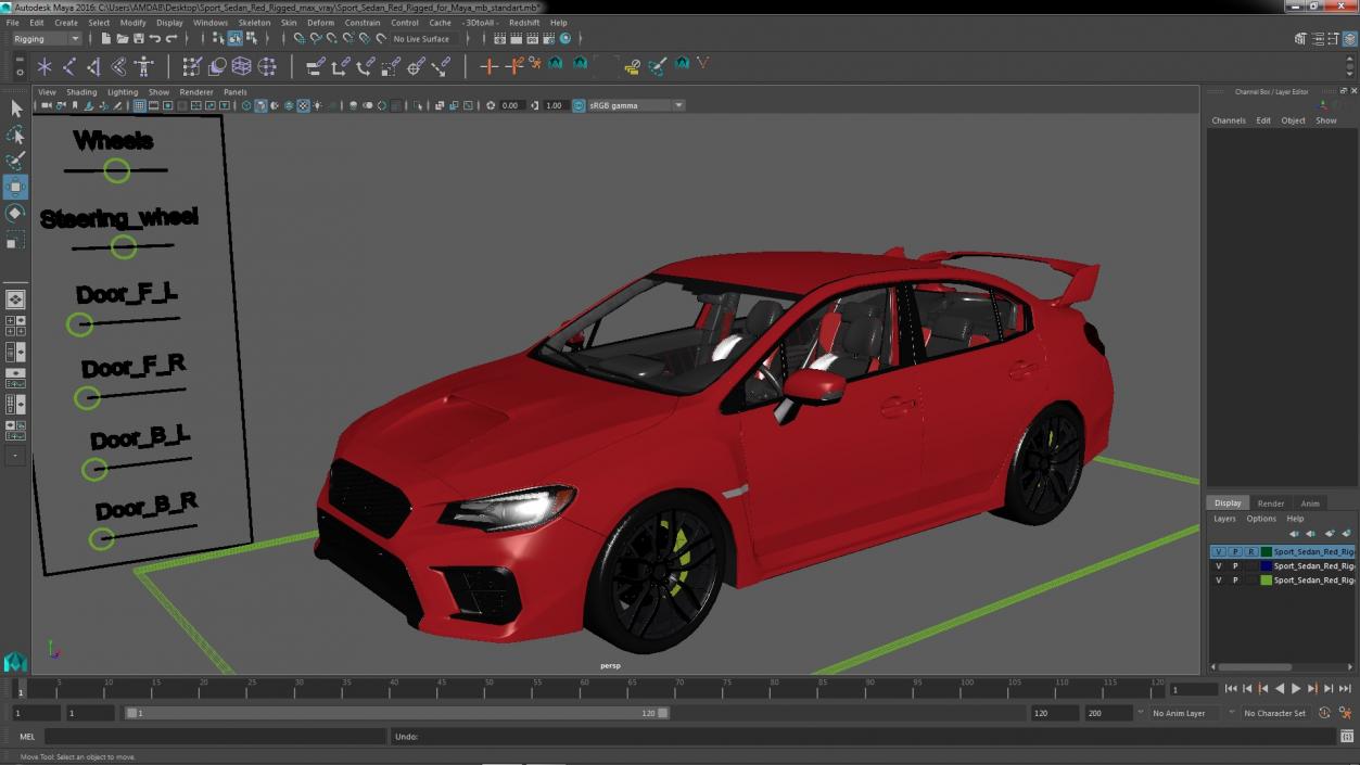 3D Sport Sedan Red Rigged for Maya