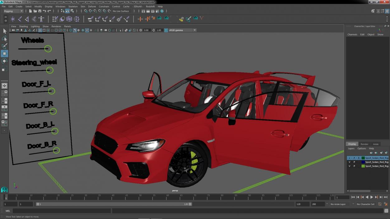 3D Sport Sedan Red Rigged for Maya