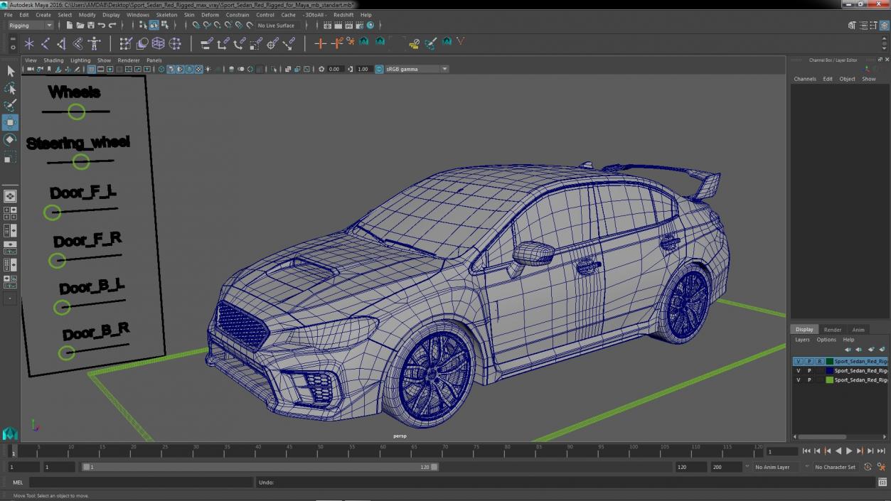 3D Sport Sedan Red Rigged for Maya