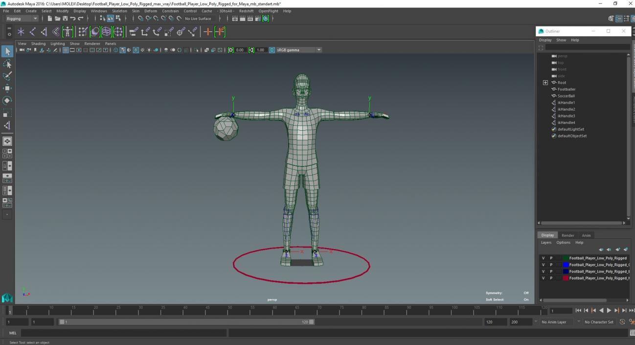 3D model Football Player Low Poly Rigged for Maya