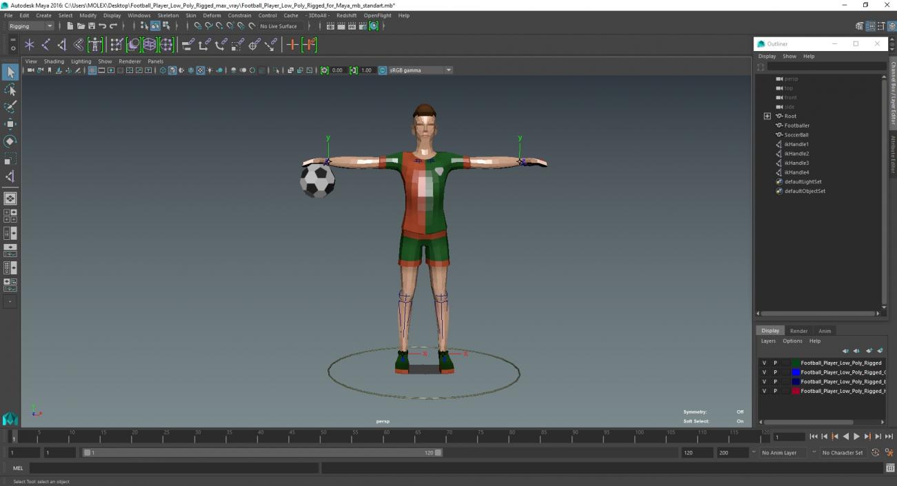 3D model Football Player Low Poly Rigged for Maya