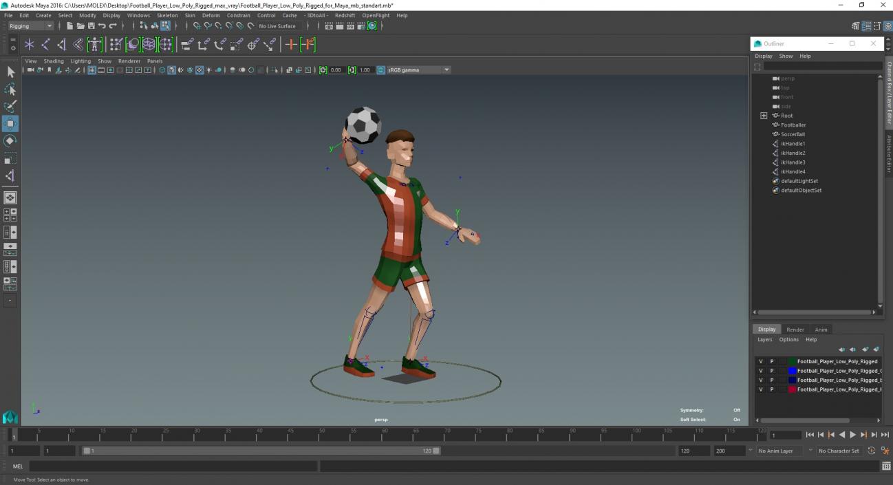 3D model Football Player Low Poly Rigged for Maya