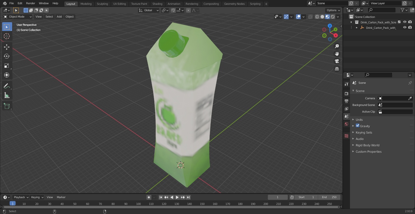 3D model Drink Carton Pack with Screw Cap Mockup Green