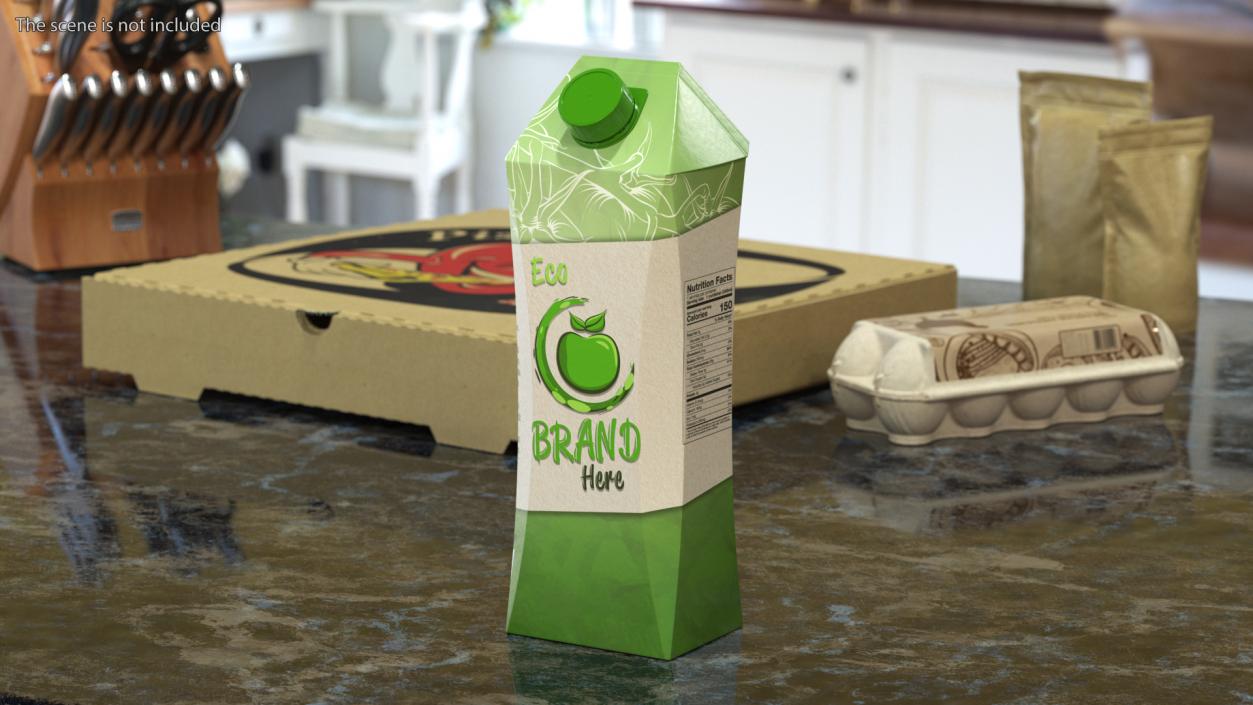 3D model Drink Carton Pack with Screw Cap Mockup Green