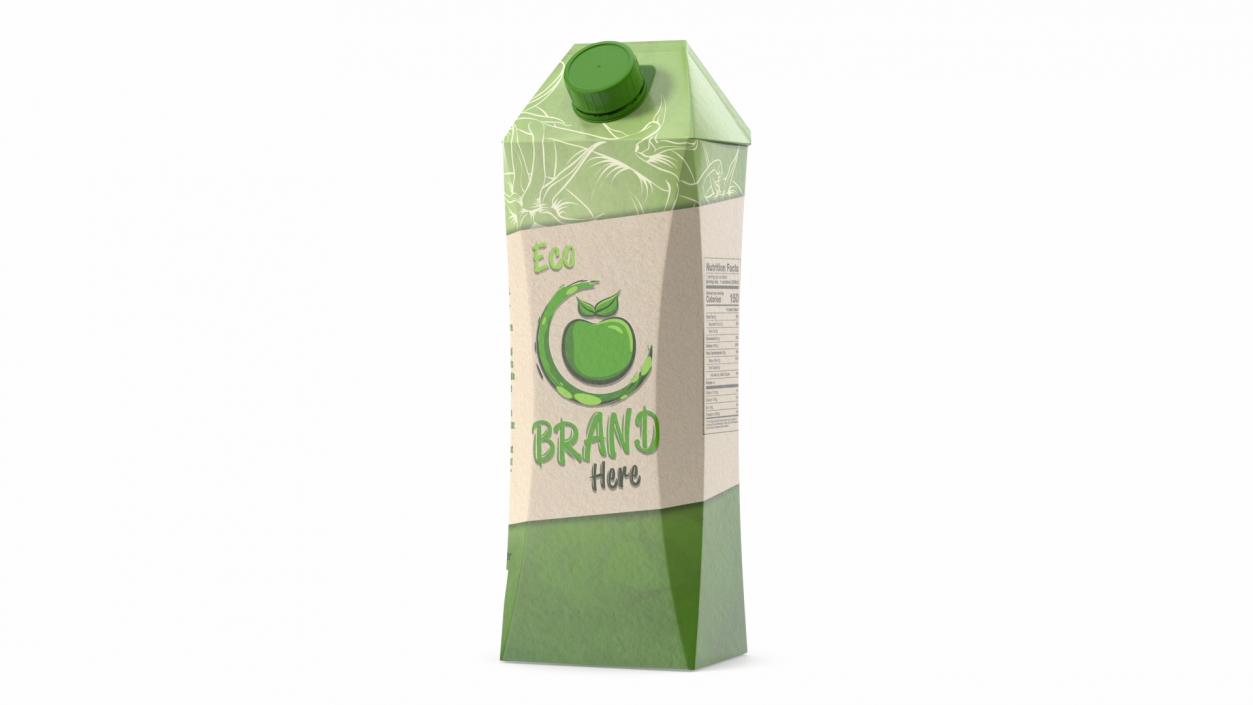 3D model Drink Carton Pack with Screw Cap Mockup Green