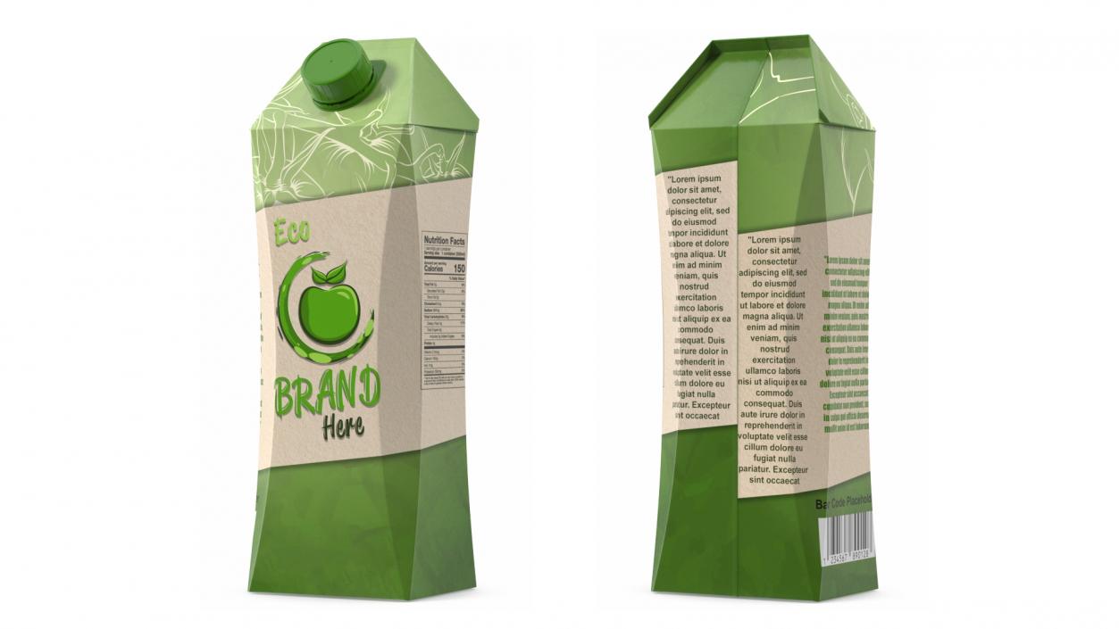 3D model Drink Carton Pack with Screw Cap Mockup Green