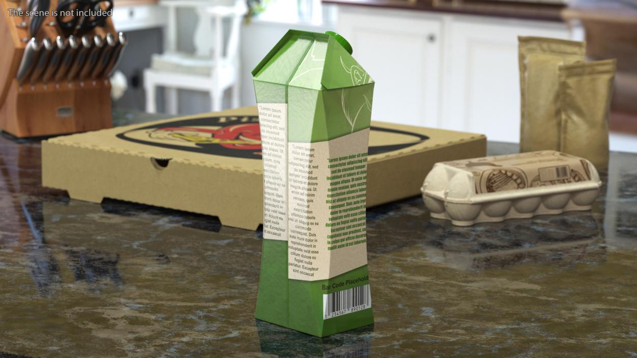 3D model Drink Carton Pack with Screw Cap Mockup Green