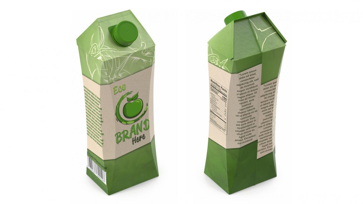 3D model Drink Carton Pack with Screw Cap Mockup Green