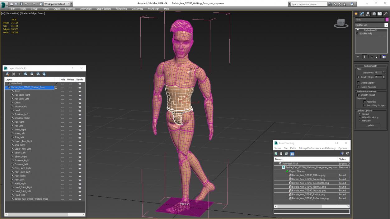 3D Barbie Ken GTD90 Walking Pose Fur model