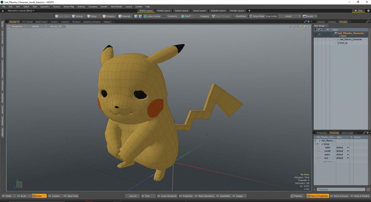 3D Sad Pikachu Character