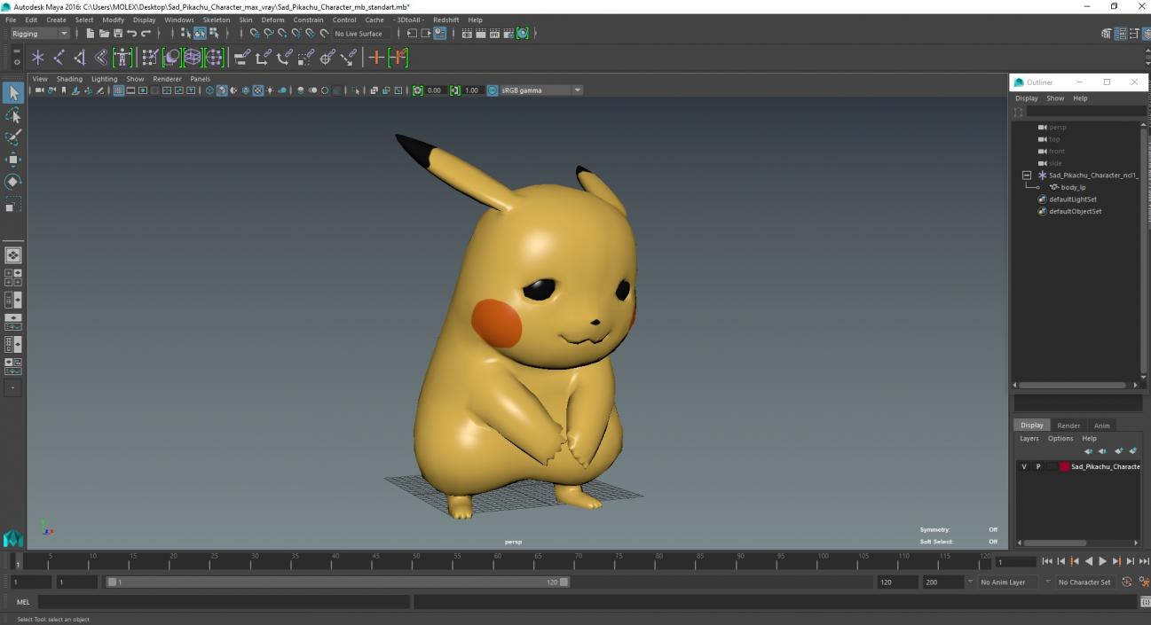 3D Sad Pikachu Character