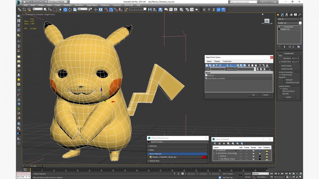 3D Sad Pikachu Character