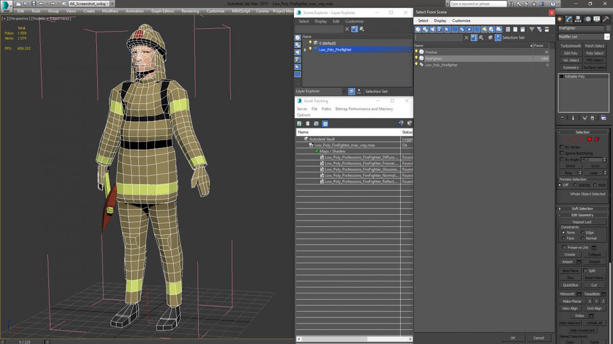 3D model Low Poly Firefighter