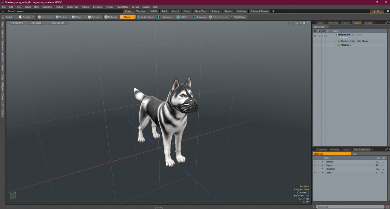 3D Siberian Husky with Muzzle 2 model