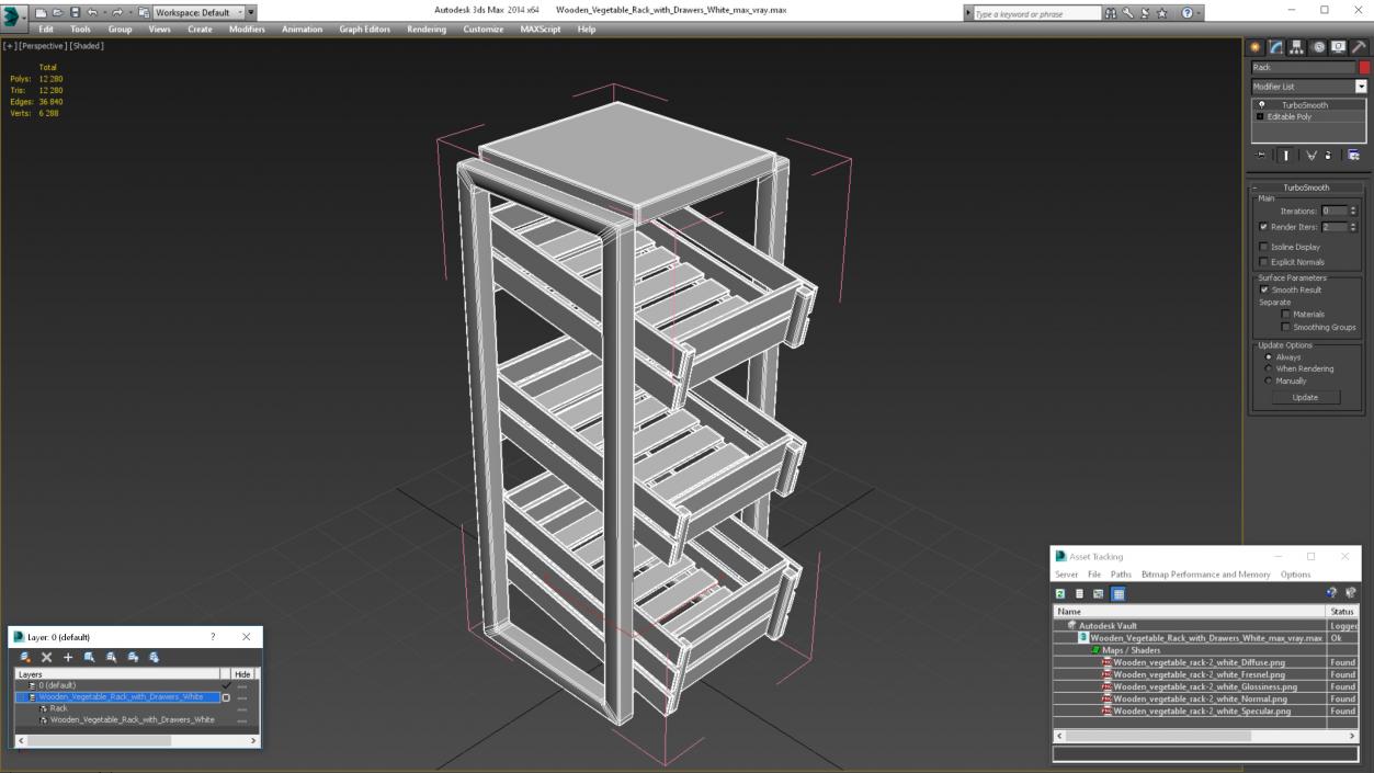 3D model Wooden Vegetable Rack with Drawers White