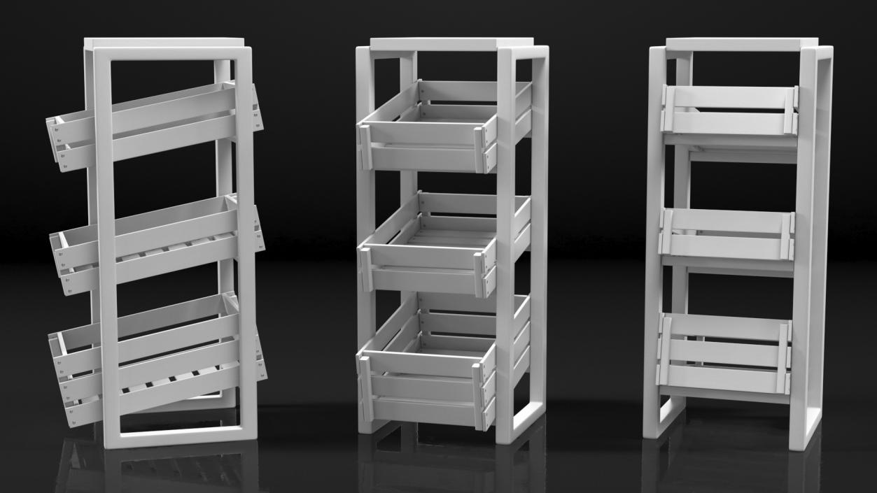 3D model Wooden Vegetable Rack with Drawers White