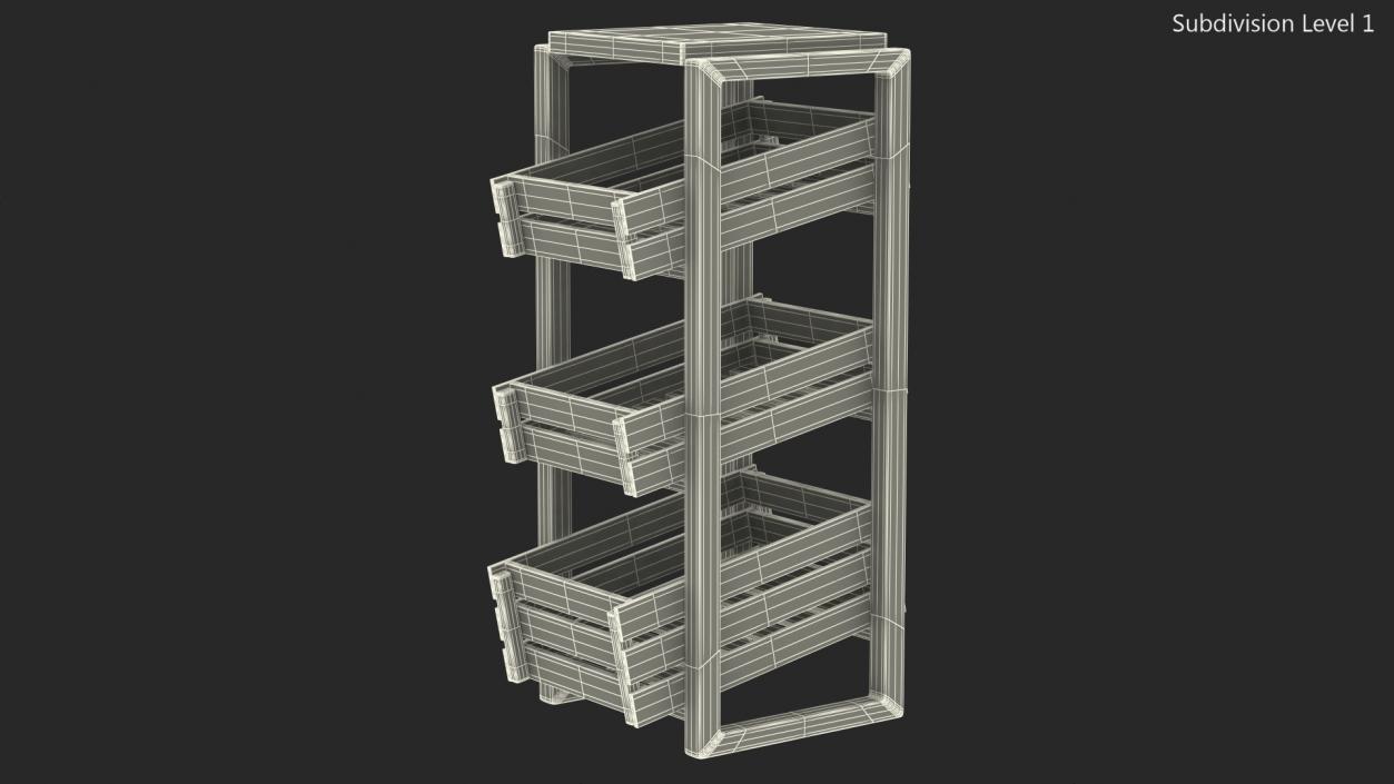 3D model Wooden Vegetable Rack with Drawers White