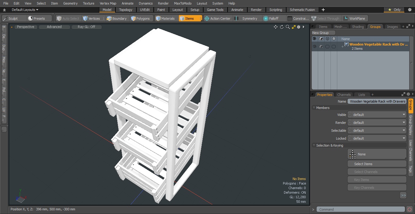 3D model Wooden Vegetable Rack with Drawers White