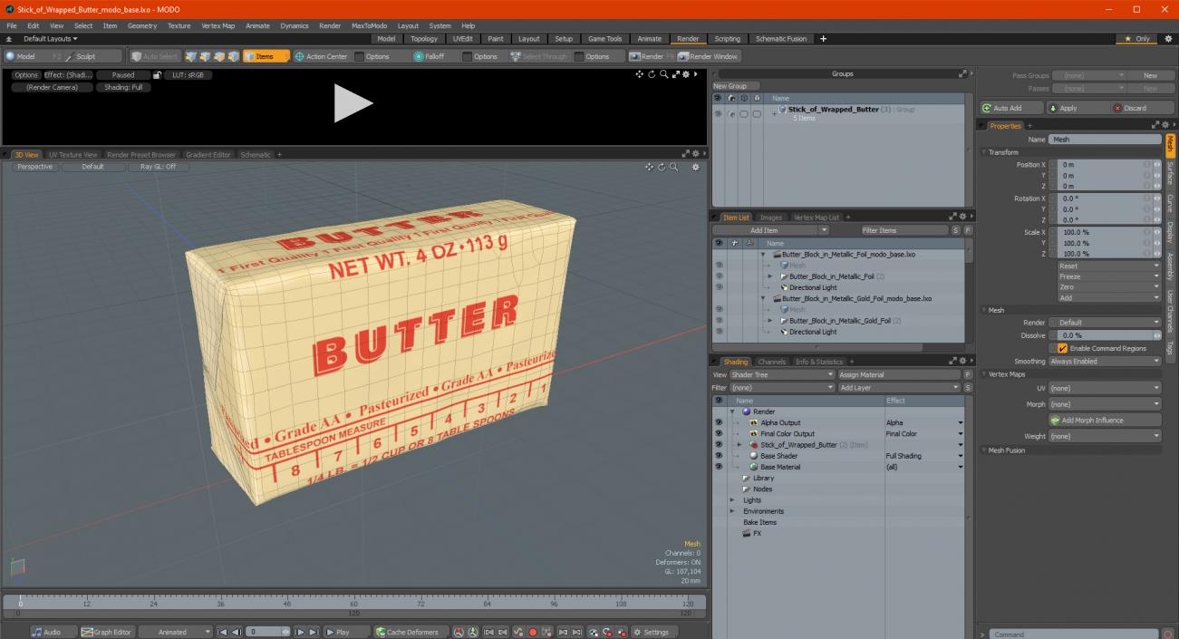 3D Stick of Wrapped Butter model