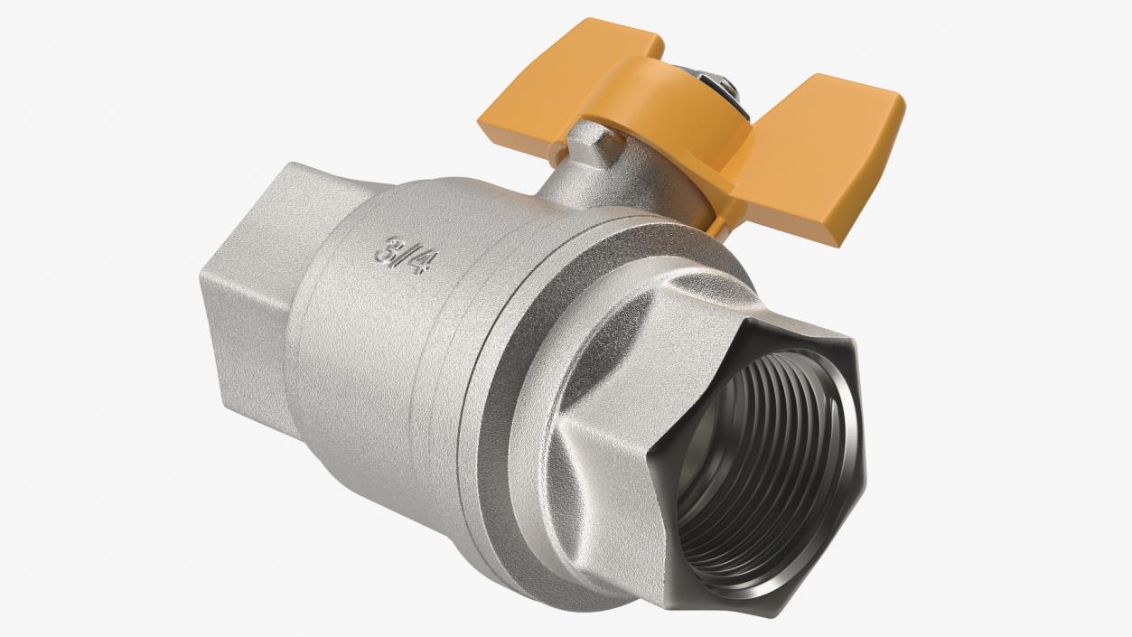 Ball Valve with Yellow Butterfly Handle 3D model